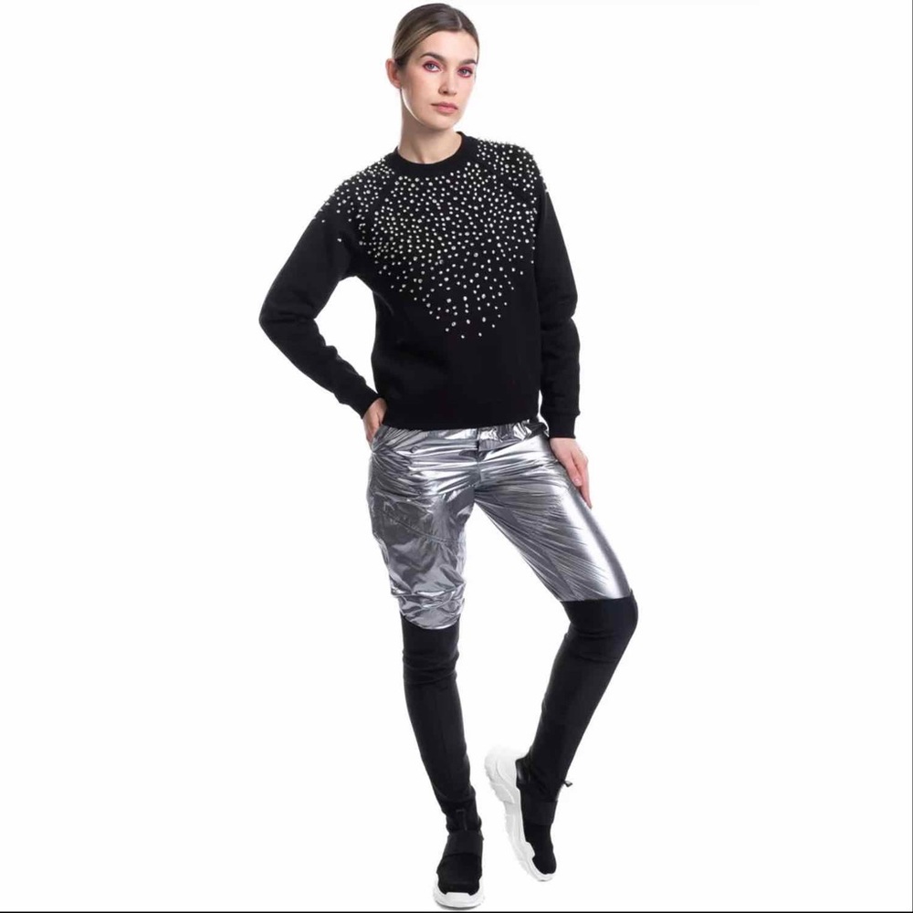 Ba&sh Cheek Noir Rhinestone Crewneck Sweatshirt, Black, Size M